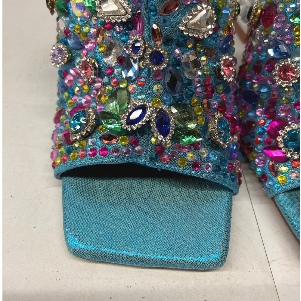 Azalea Wang Aquatina Embellished Slide Sandals Womens 6.5 Blue Rhinestone Party - Picture 4 of 14